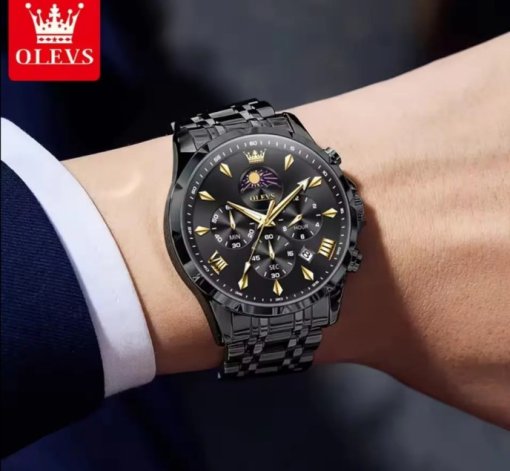 OLEVS 3653 Automatic Date Large Dial Watches Full Bluck. - Image 2