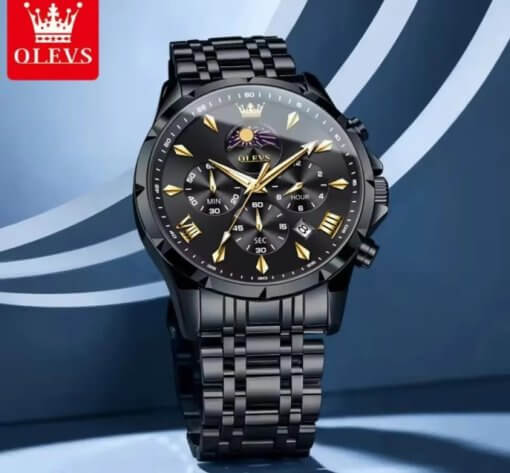OLEVS 3653 Automatic Date Large Dial Watches Full Bluck.