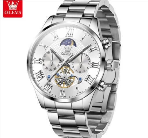 Olevs 3640 Roman Numeral Men's Watches Full Silver. - Image 2