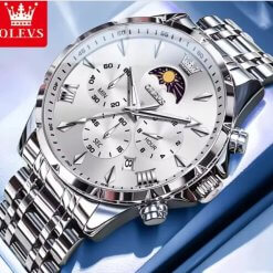 OLEVS 3653 Automatic Date Large Dial Watches Silver colour.