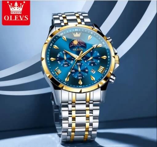 OLEVS 3653 Automatic Date Large Dial Watches Dial Blue