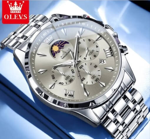 OLEVS 3653 Automatic Date Large Dial Watches Silver colour. - Image 2