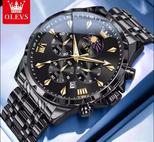 OLEVS 3653 Automatic Date Large Dial Watches Full Bluck. - Image 5