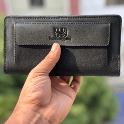 LOSM100% Original Leather Long Wallet Full Bluck.