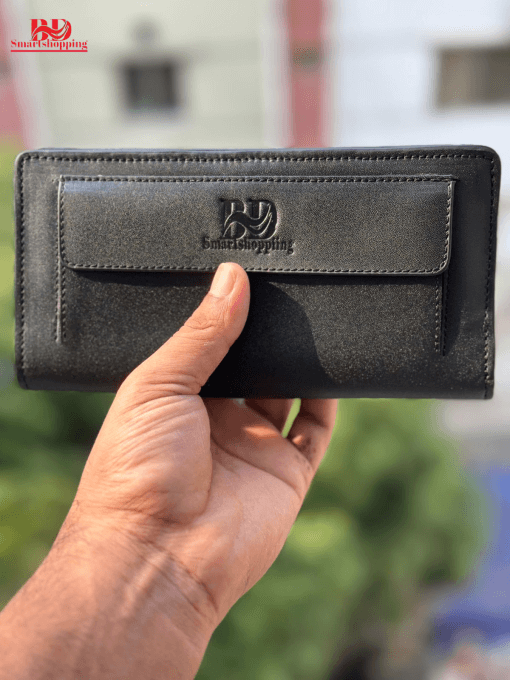 LOSM100% Original Leather Long Wallet Full Bluck.