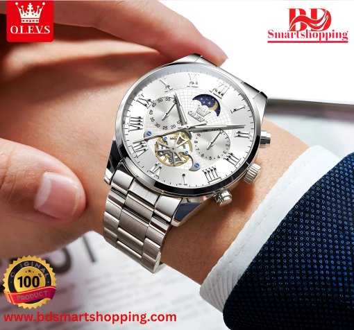 Olevs 3640 Roman Numeral Men's Watches Full Silver. - Image 3