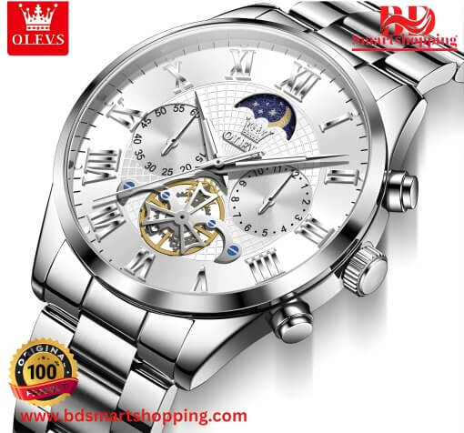 Olevs 3640 Roman Numeral Men's Watches Full Silver. - Image 4