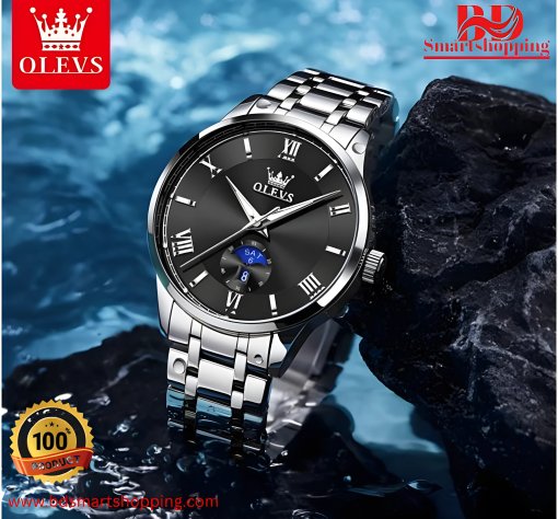 Full Silver dial Bluck OLEVS 3646 Stainless Steel. - Image 2