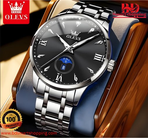 Full Silver dial Bluck OLEVS 3646 Stainless Steel.