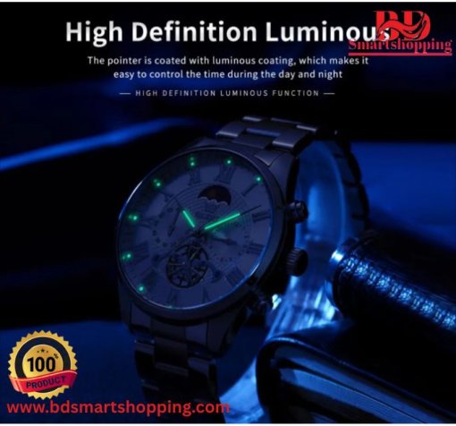 Olevs 3640 Roman Numeral Men's Watches Full Bluck. - Image 2