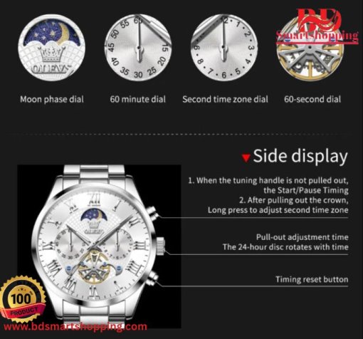 Olevs 3640 Roman Numeral Men's Watches Full Silver. - Image 6