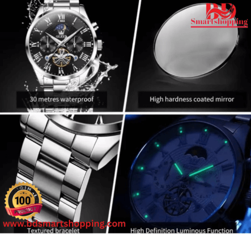 Olevs 3640 Roman Numeral Men's Watches Silver dial Bluck. - Image 4