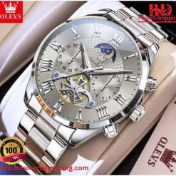 Olevs 3640 Roman Numeral Men's Watches Silver dial gray.