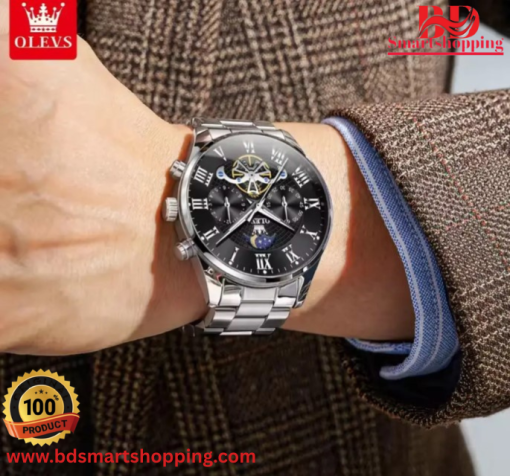 Olevs 3640 Roman Numeral Men's Watches Silver dial Bluck. - Image 5