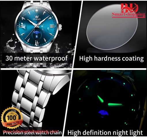 Full Silver dial Bluck OLEVS 3646 Stainless Steel. - Image 4